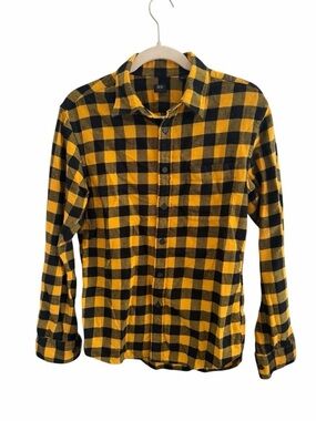 Uniqlo Yellow and Black Check Button-Down Shirt Mens Small Buffalo Lumber Jack